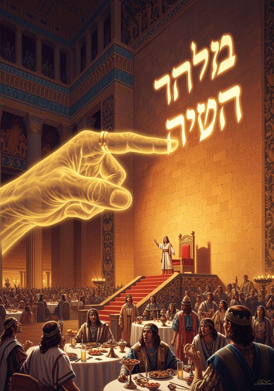 Golden Finger Writes Divine Message in Babylonian Hall