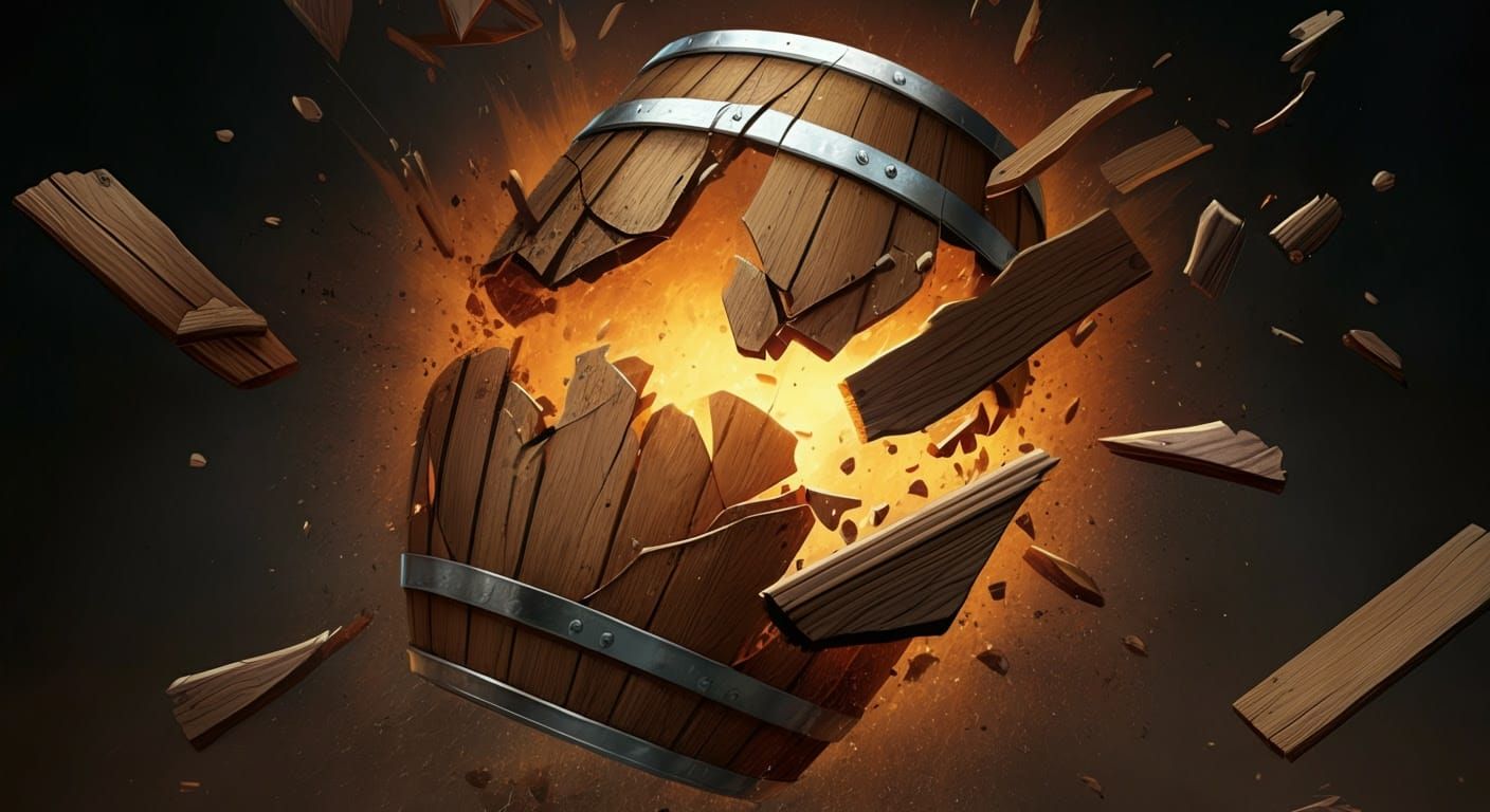 Shattered Wooden Barrel in Realistic Comic Art Style