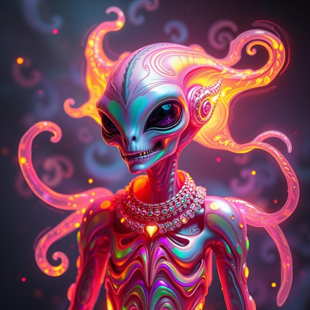 Psychedelic Alien Exudes Joy in Sci-Fi Dreamscape