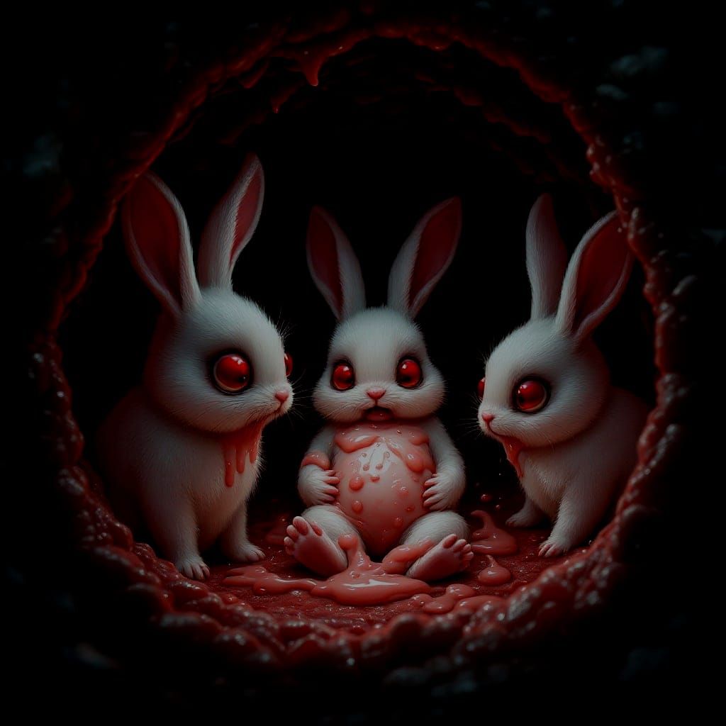Bunnies in Monster Stomach: An Eerie Scene