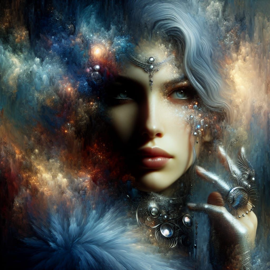 Warrior Woman with Futuristic Jewelry in Romantic Style