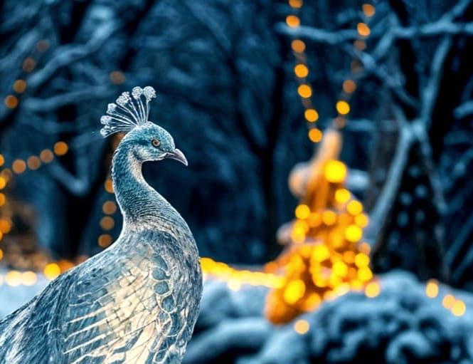 Ethereal Ice Peacock in Majestic Regalia