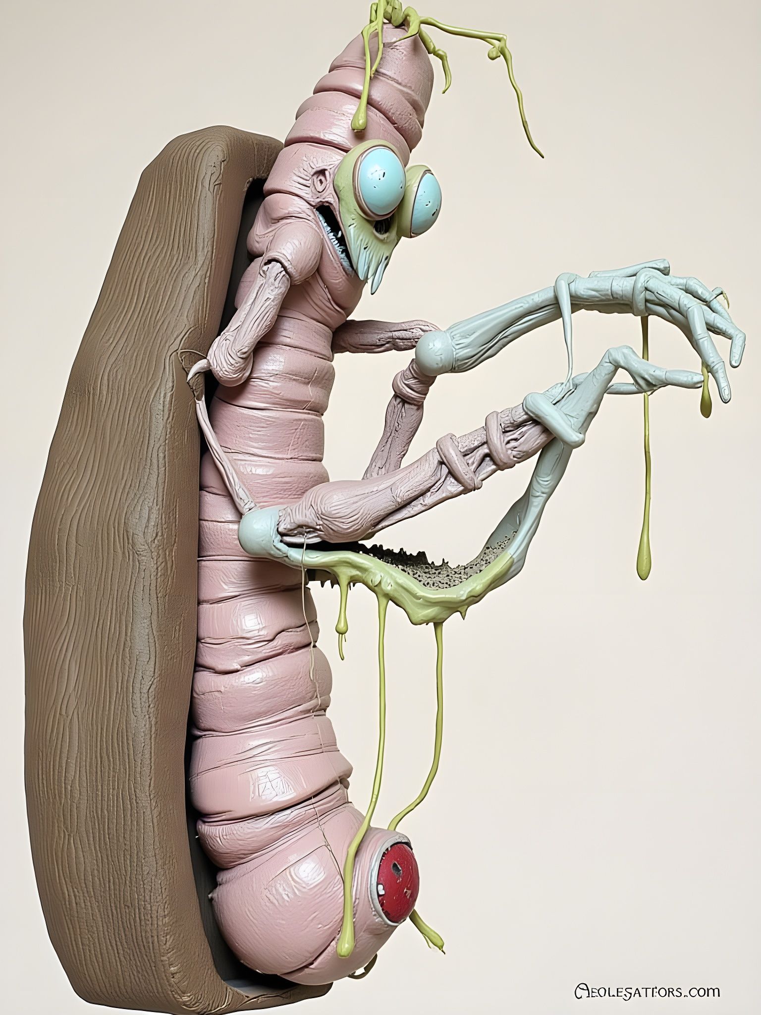 Grotesque Insect-Sausage Creature in Claymation Style