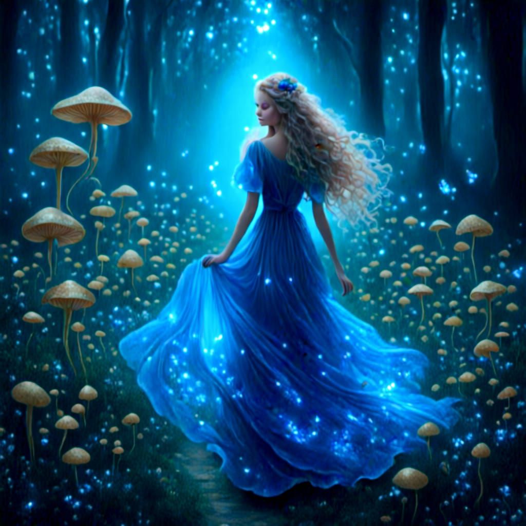 Young Fairy with Blue Wings in Hyperreal Style