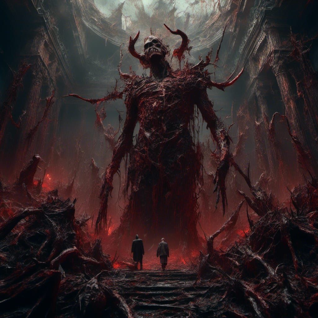 Macabre Satan with Demons, Detailed Matte Painting