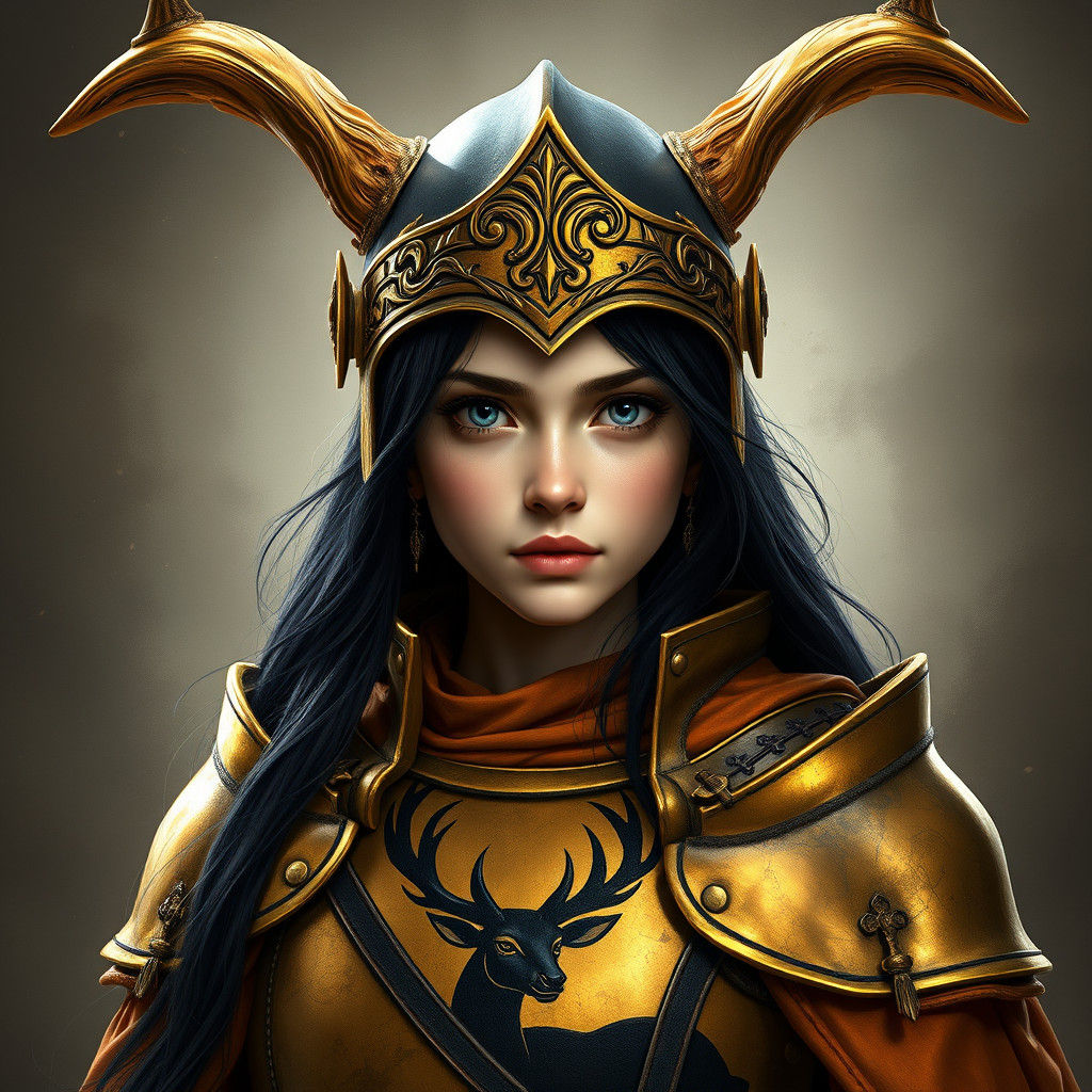 Medieval Princess with Stag Horns in Golden Armor