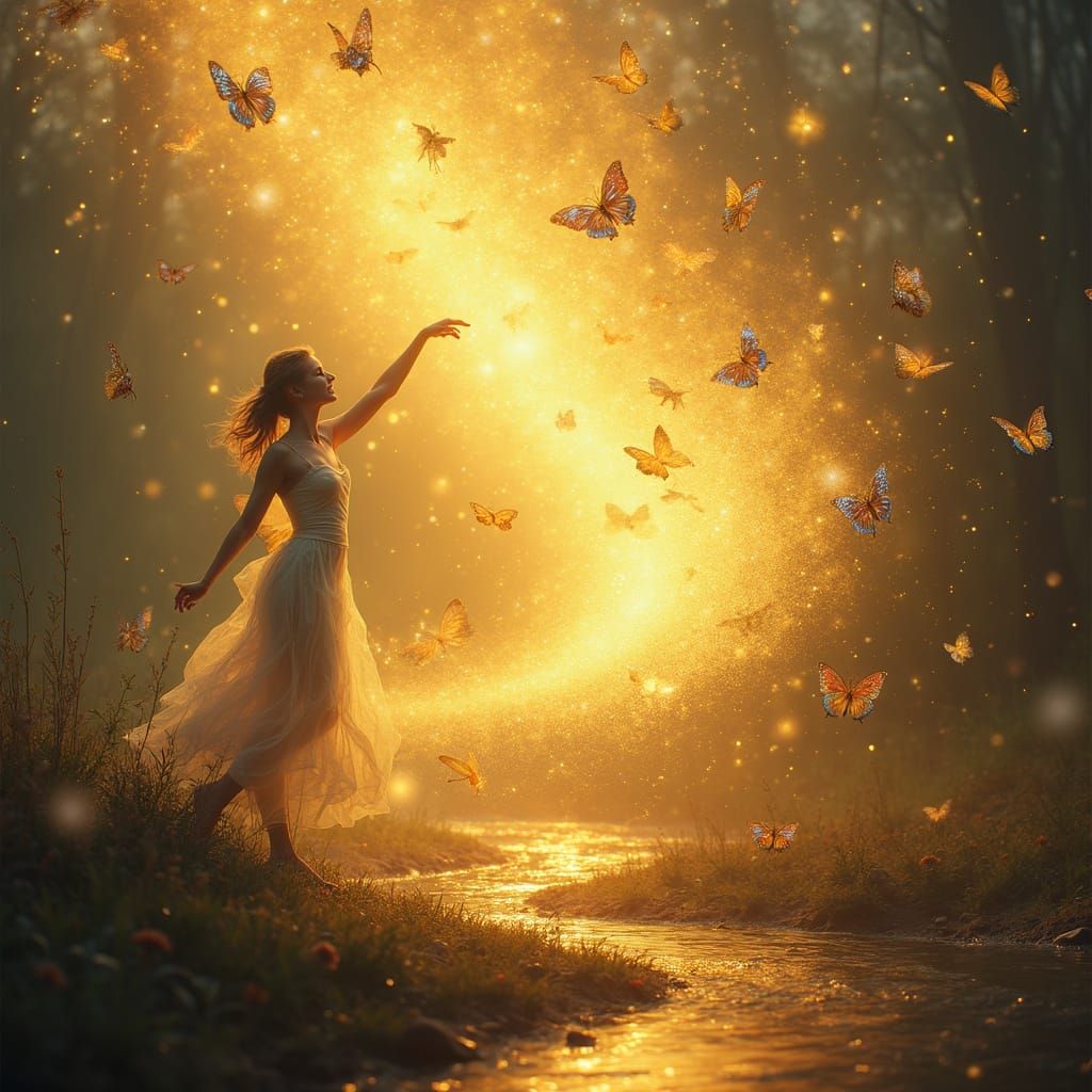 Liquid Gold Butterflies Swirling in Golden Hour Light