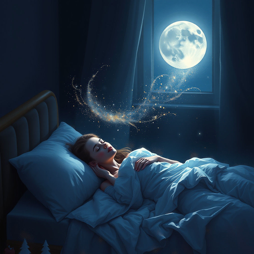 Ethereal Woman Takes Flight in Moonlight