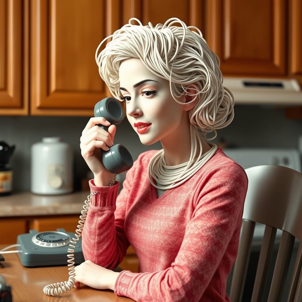 Retro Woman Sculpted from Phone Cords