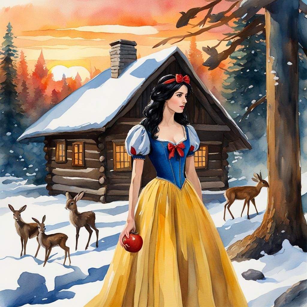Snow White in an Impressionist Watercolor Painting