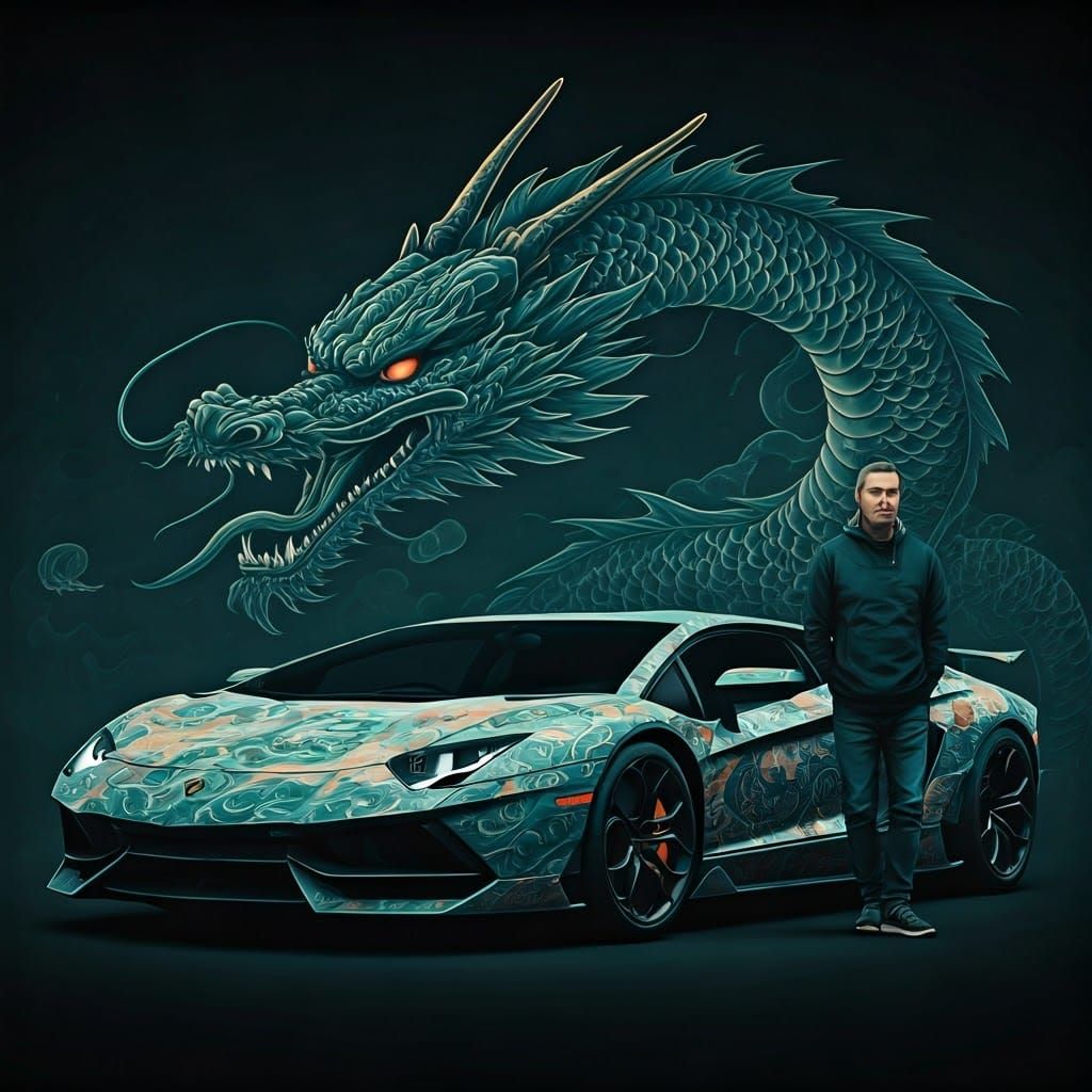 Dragon Lamborghini in Ukiyo-e Style