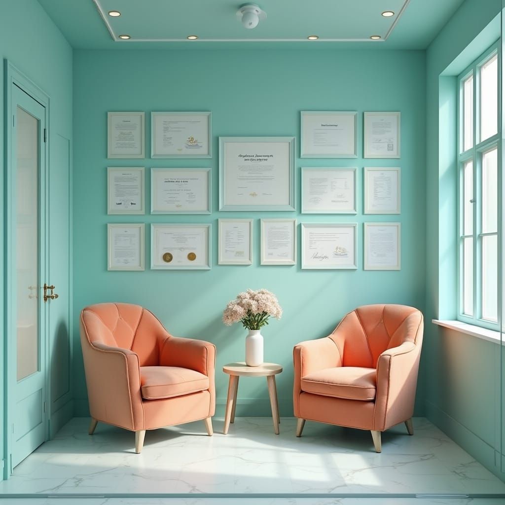 Luxurious Medical Oasis with Soft Orange and Mint Accents