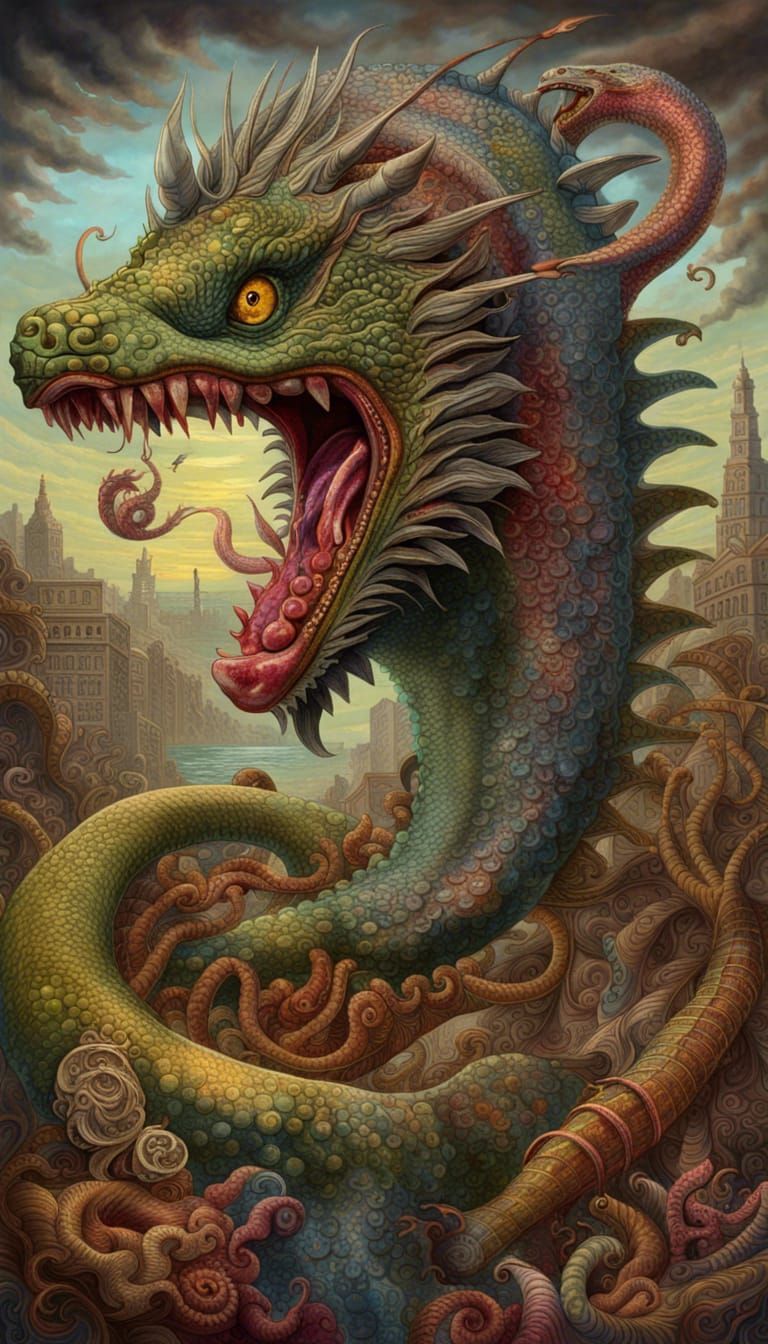 Surreal Demonic Basilisk in Psychedelic Art Style