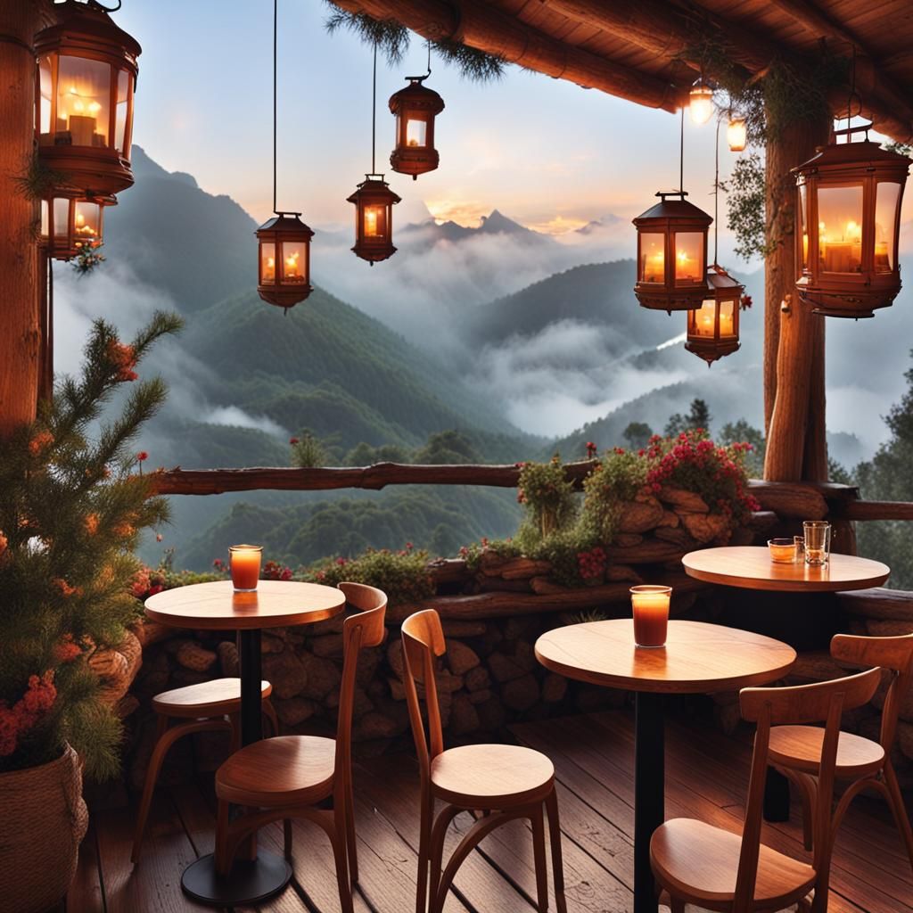 Cozy Mountain Cafe Overlooking a Breathtaking Valley
