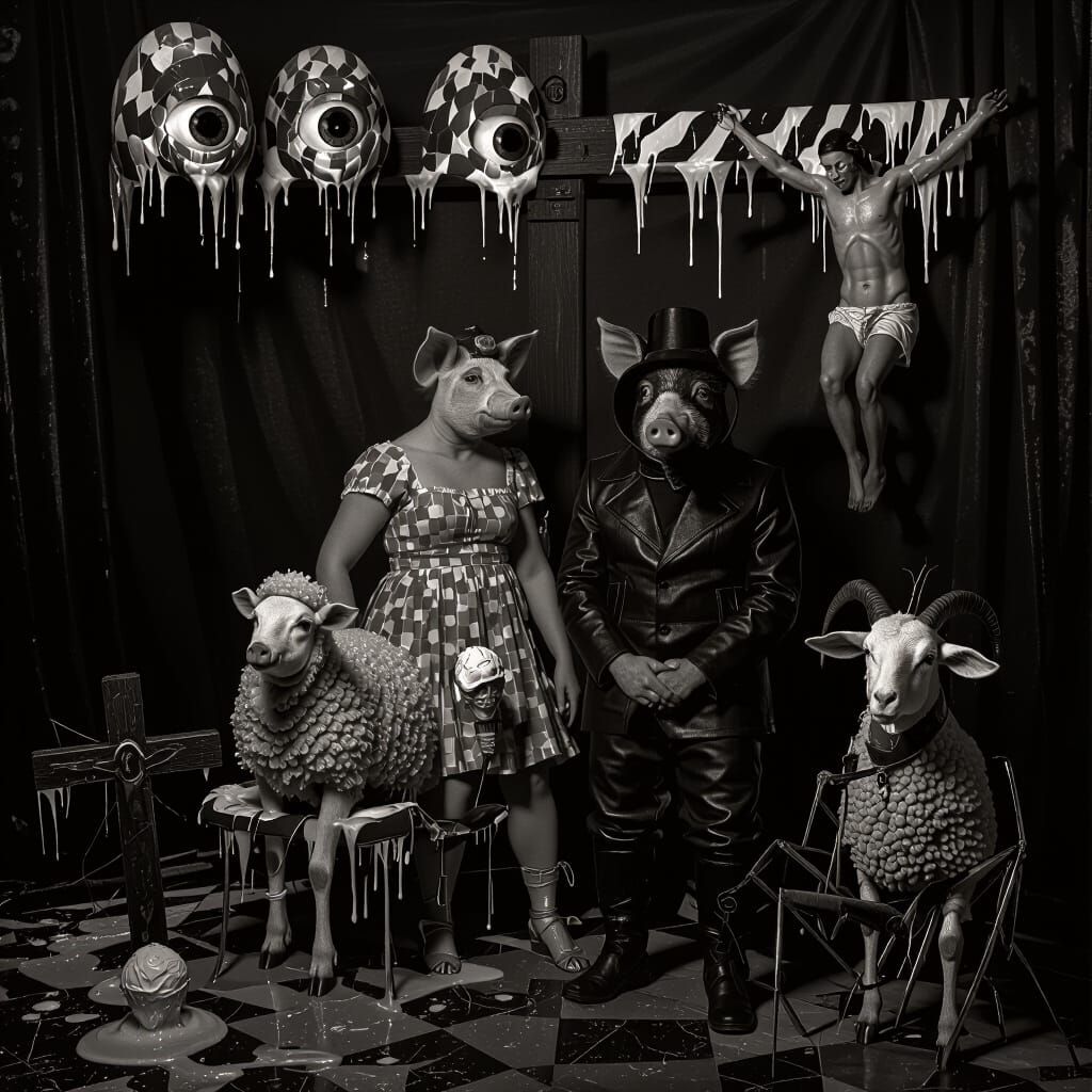 Surreal Mutated Pigs and Lamb in Monochrome Photographic Sty...