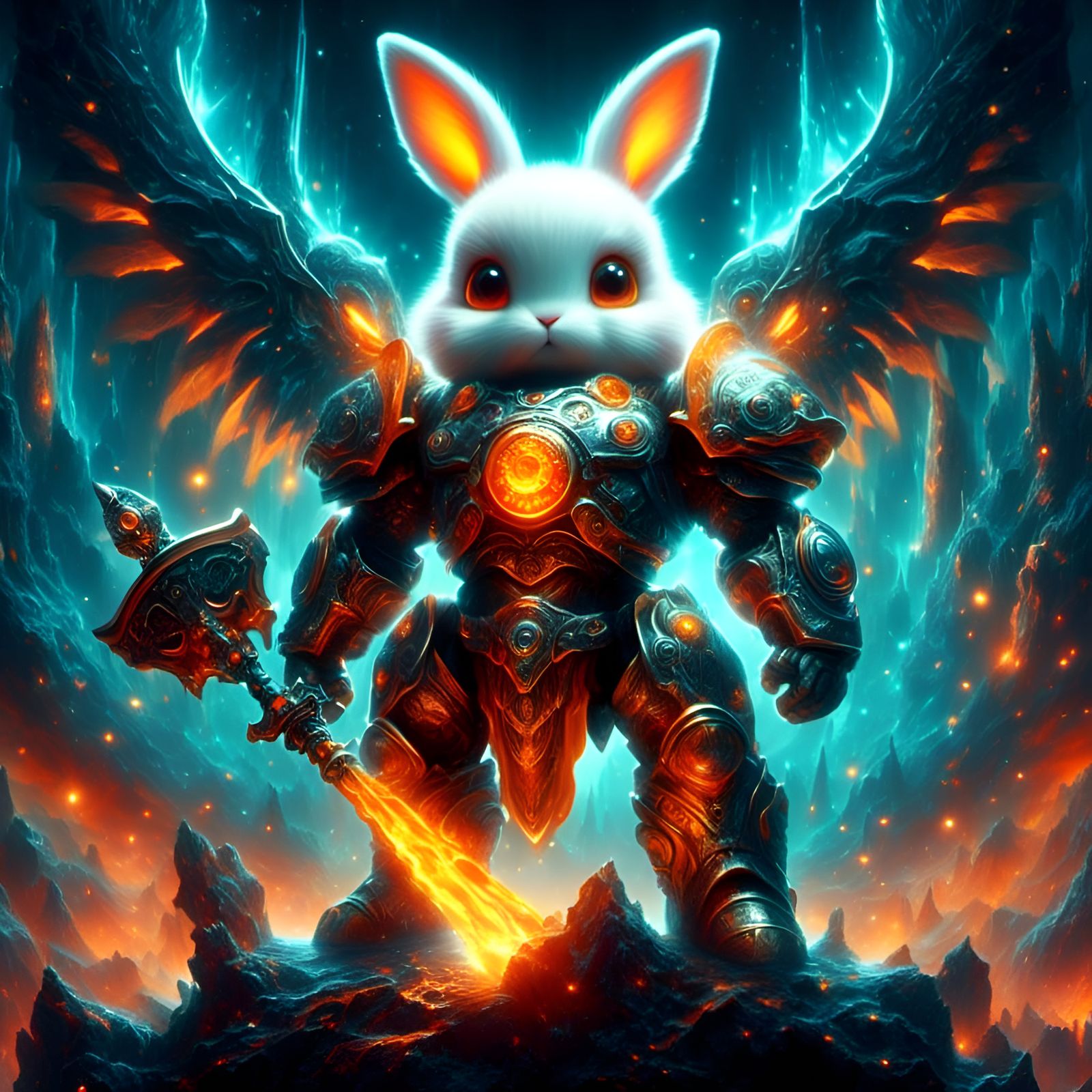 Bioluminescent Bunny Warrior with Hammer