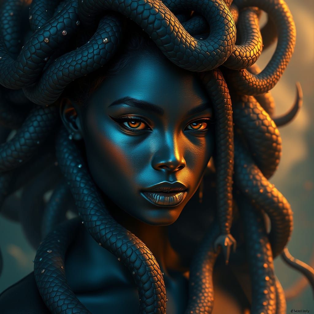 Dark Goddess Medusa with Serpentine Locks