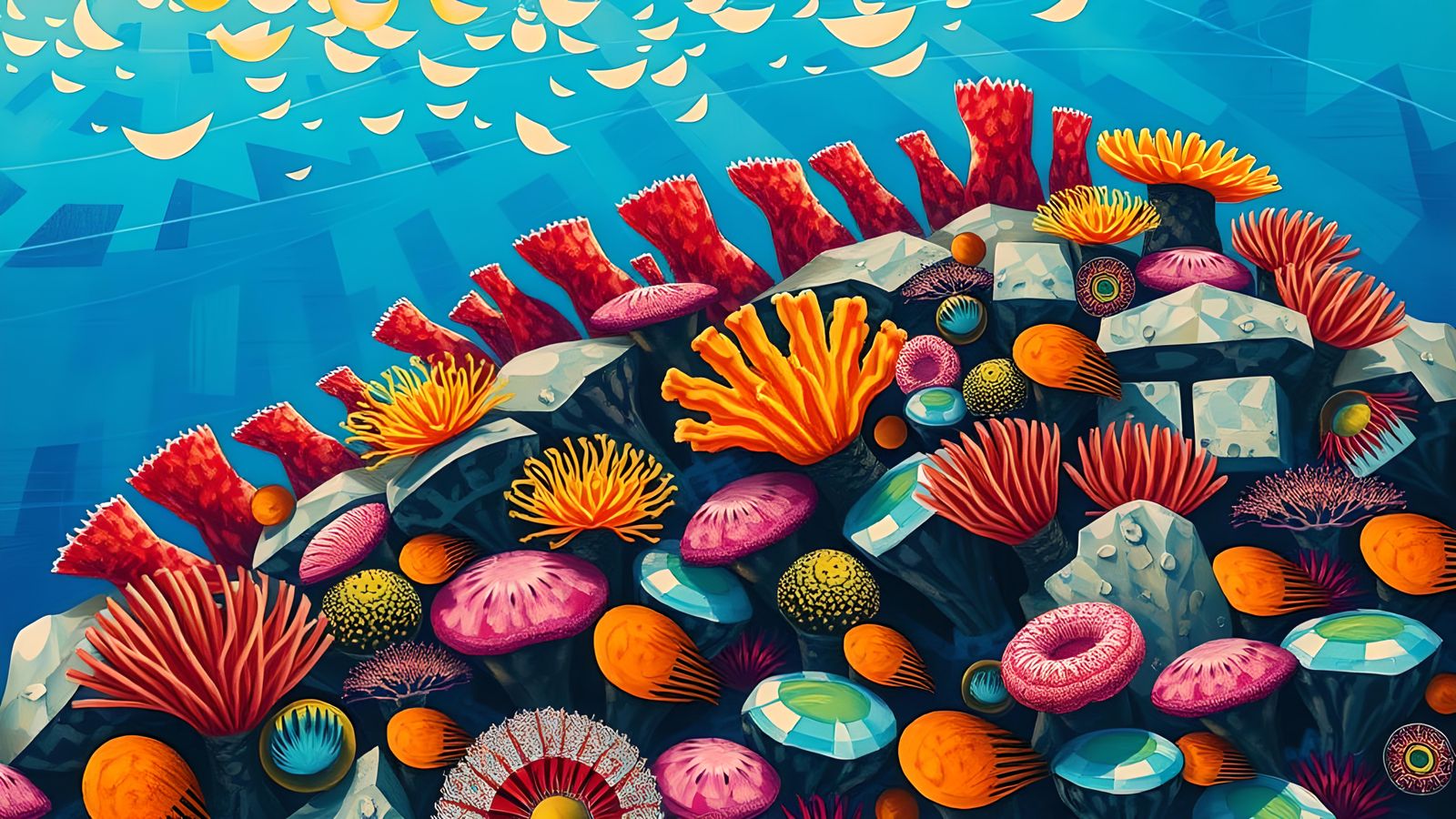 Abstract Cubist Painting of a Coral Reef