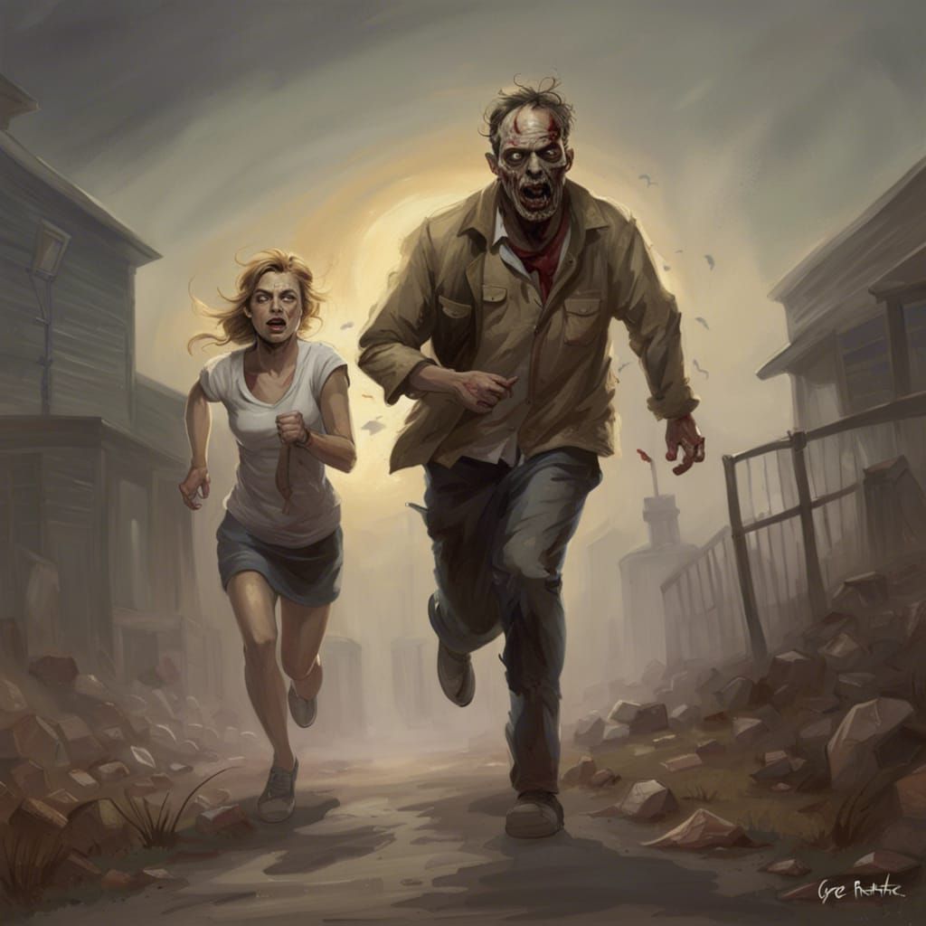 Fleeing Zombies in a Sinister, Dark Fantasy Style