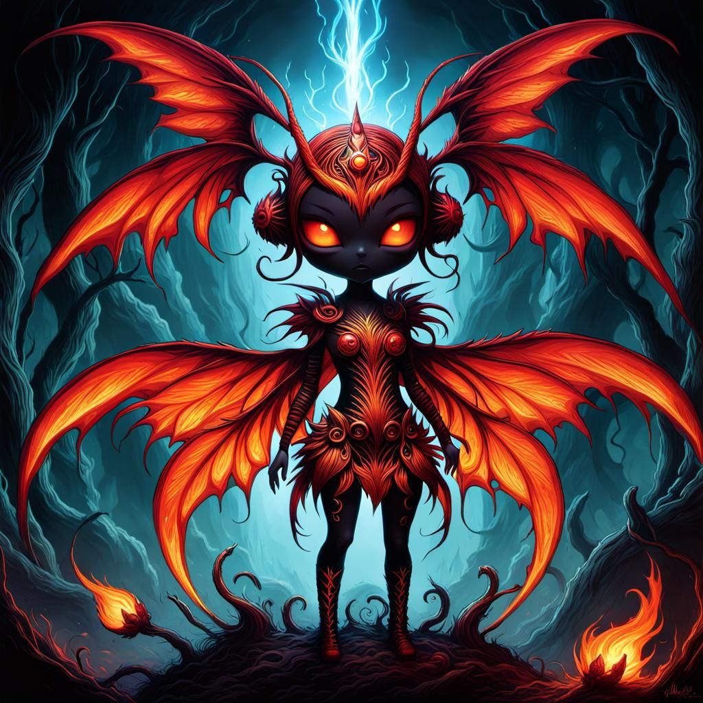 Beautiful Chibi Hell Pixie in Surreal Hellscape