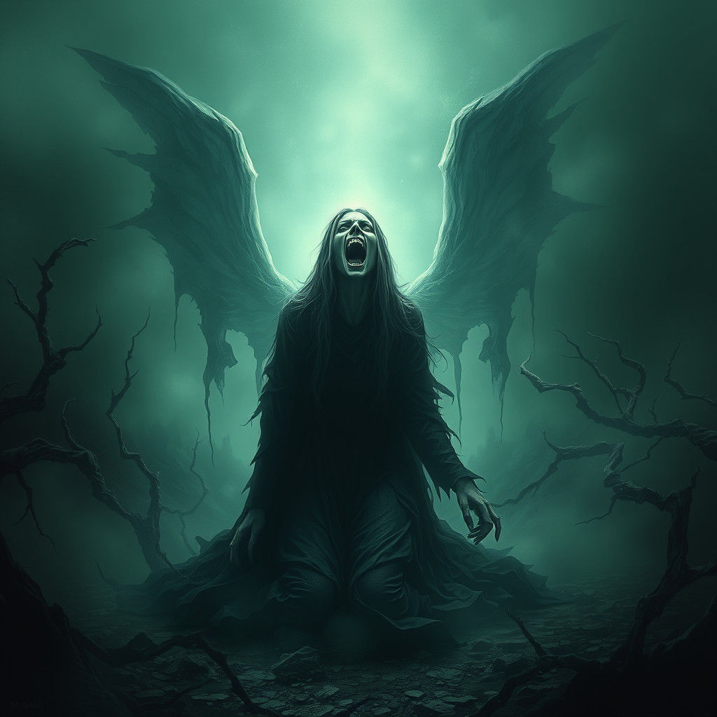 Ethereal Banshee Screaming in Mist-Shrouded Ruins