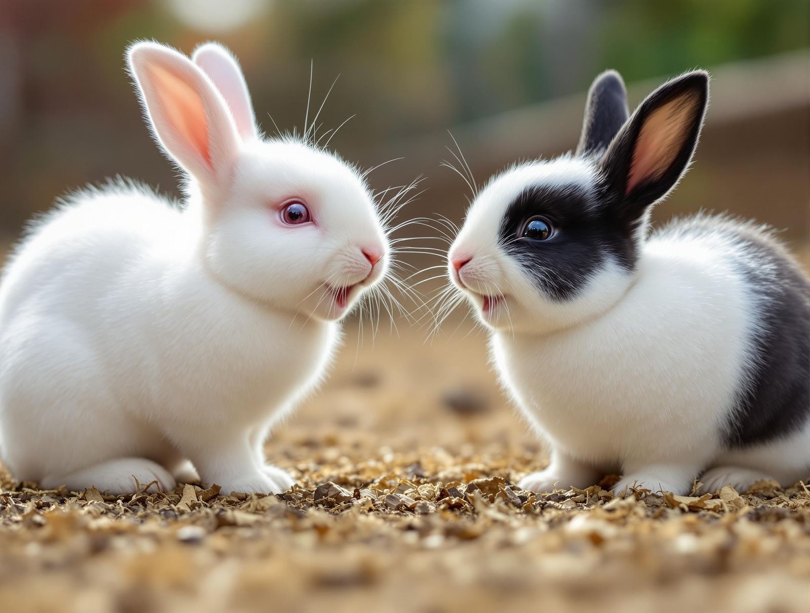 Two Cute Bunnies Laughing Together on a Farm