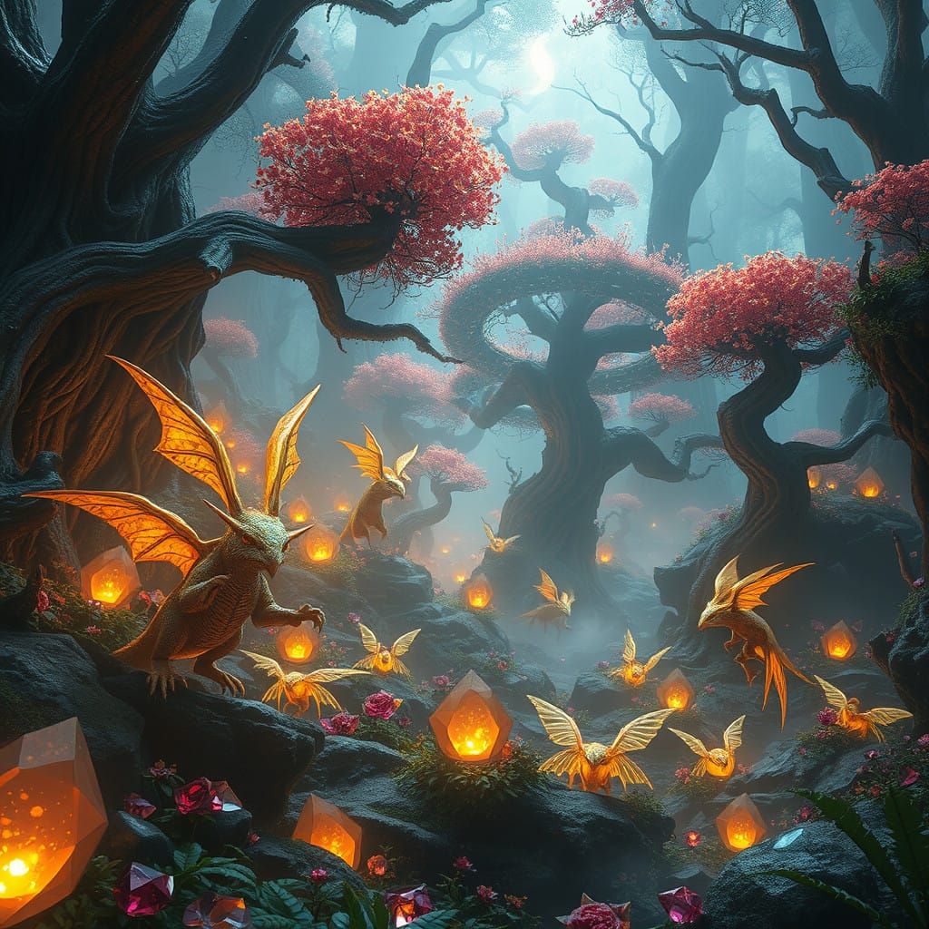Mystical Forest Glows with Ruby and Citrine Light