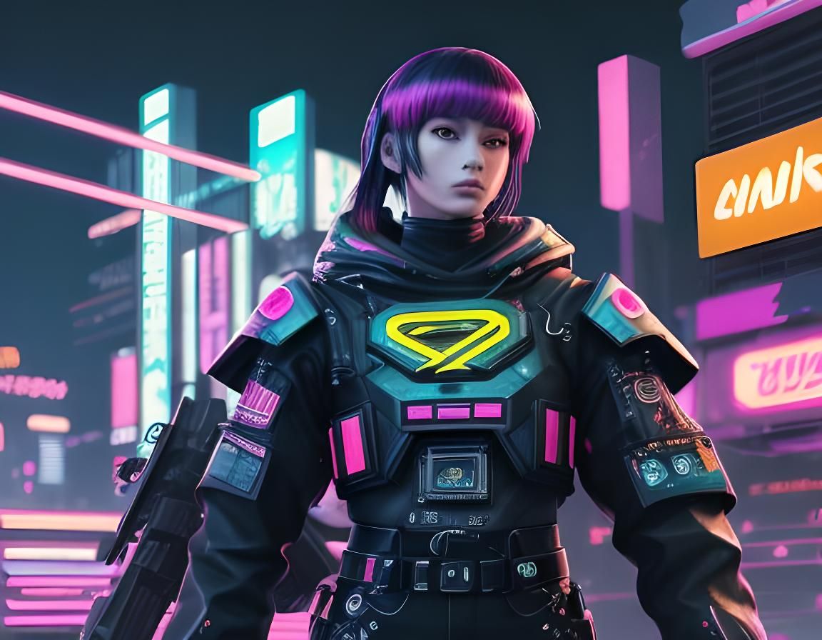 Cyberpunk Girl in Surreal 80s Landscape, CGI Art
