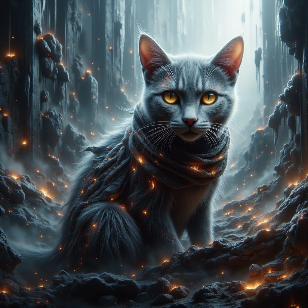 Cute Cat Scratches Viking in Nordic Landscape