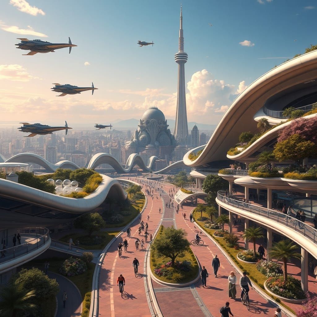 Psychedelic Sci-Fi City for People in Digital Art