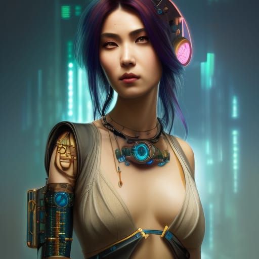 Steampunk Cyberpunk Japanese Woman in Ancient Egypt
