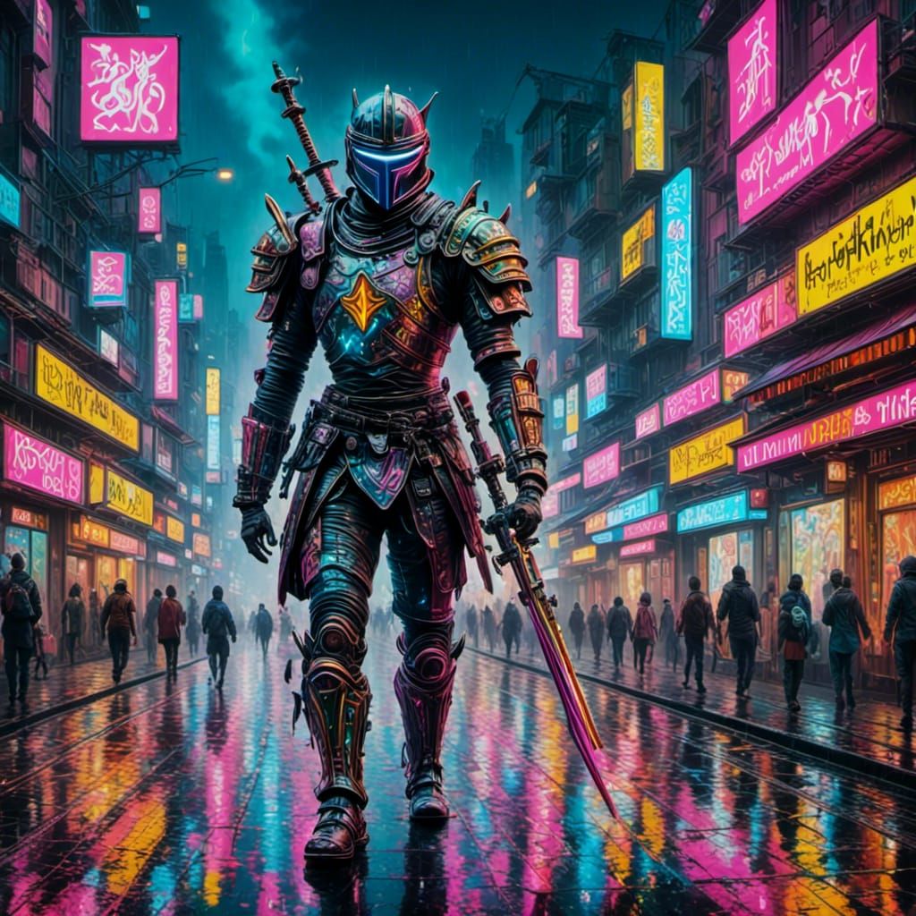 Knight <lora:Funkydelic:1.0> <lora:Neon Nights:1.0> <lora:Ne...