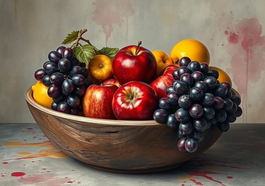 Decaying Fruit Still Life in Watercolor Style