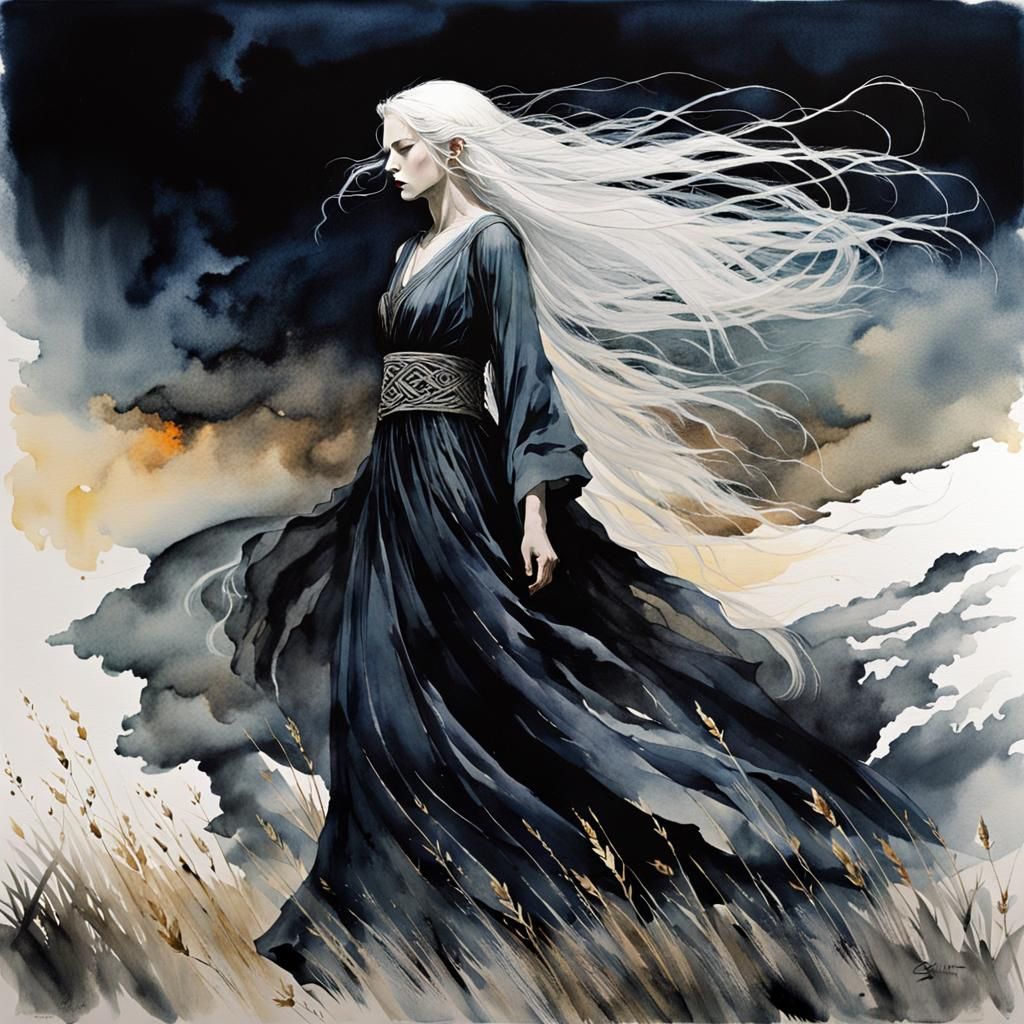 Ethereal Banshee Portrait in Watercolor Style
