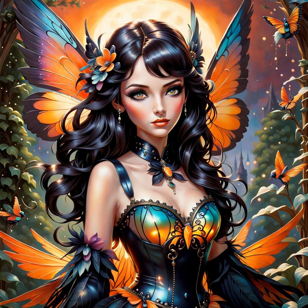 Whimsical Scarecrow Fairy Portrait in Retro Fantasy Style