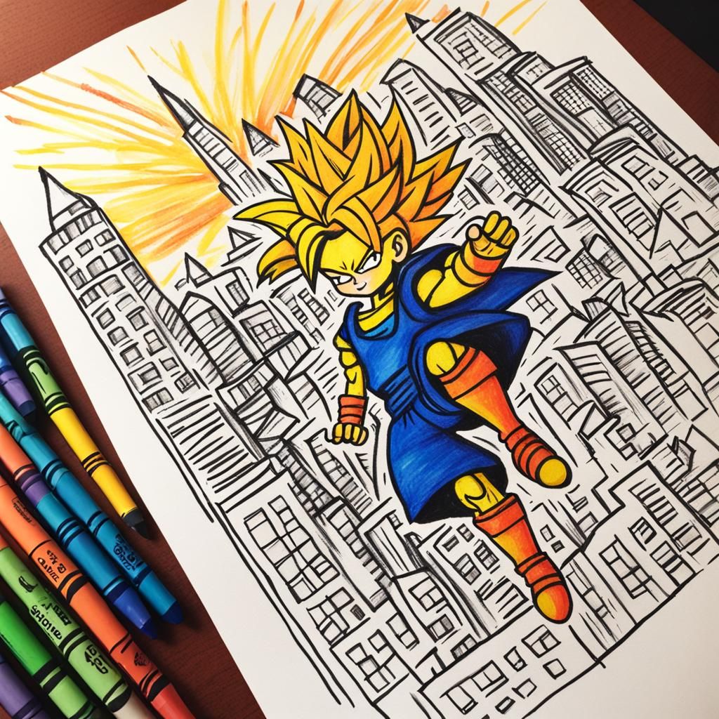 Crayon Drawing of a Super Saiyan Woman