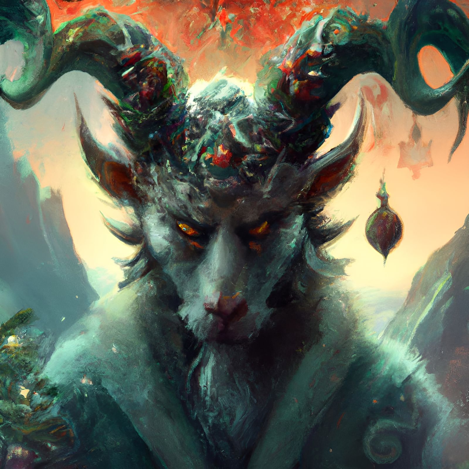 Detailed Krampus Portrait with Christmas Decorations