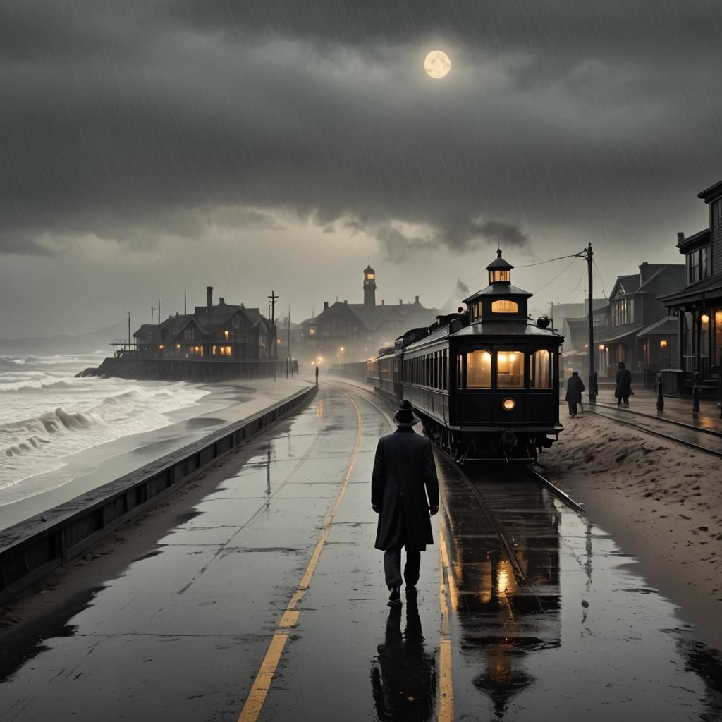 Antique Gothic Train Journey in the Rain