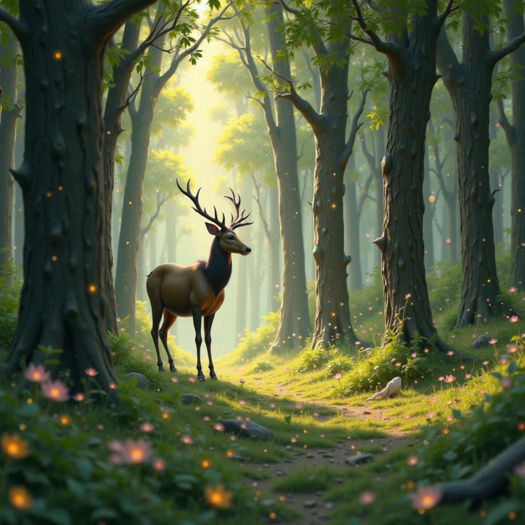 Deer Pauses in Forest Hearing Unseen Presence