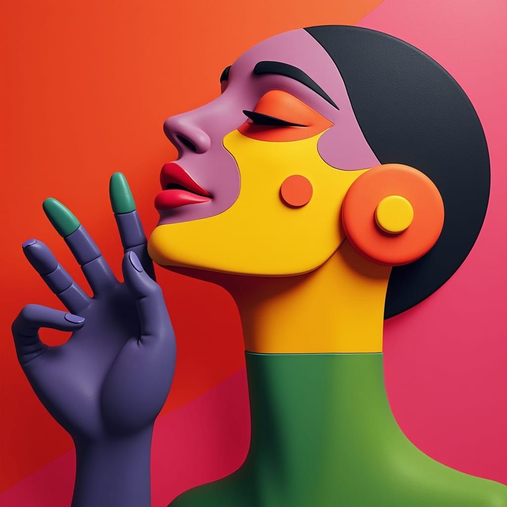 Abstract Female Face with Vivid Colors as Matte Painting