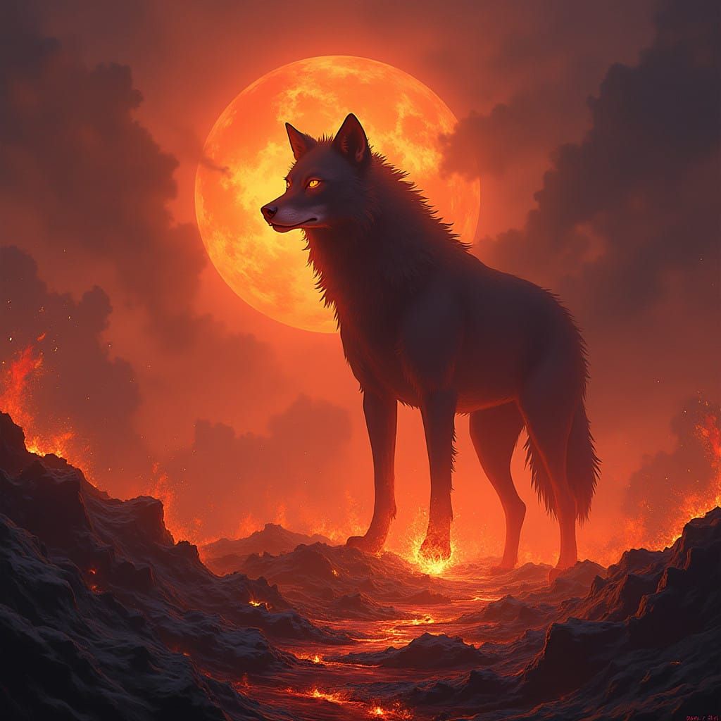 Majestic Wolf Silhouette in Apocalyptic Rebirth