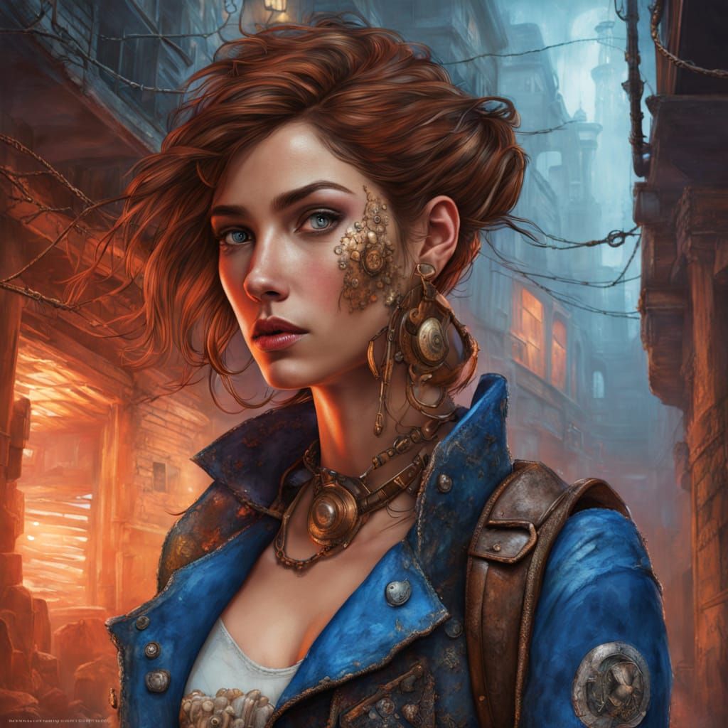 Steampunk Alleyway: Cyberpunk Character in Victorian Era