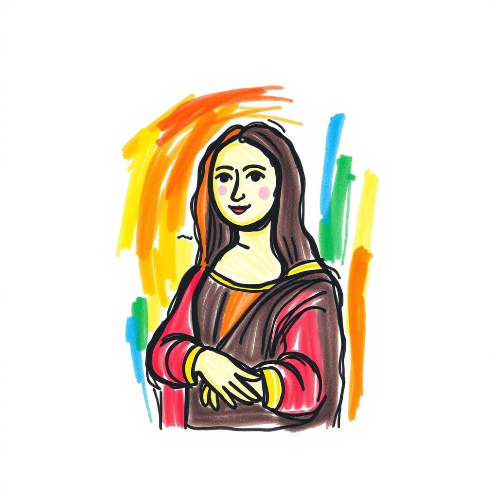 Childlike Crayon Drawing of the Mona Lisa