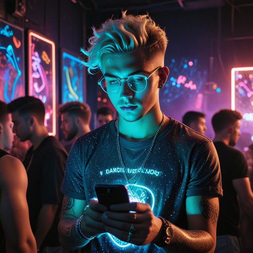 Grunge Guy Under Neon Lights