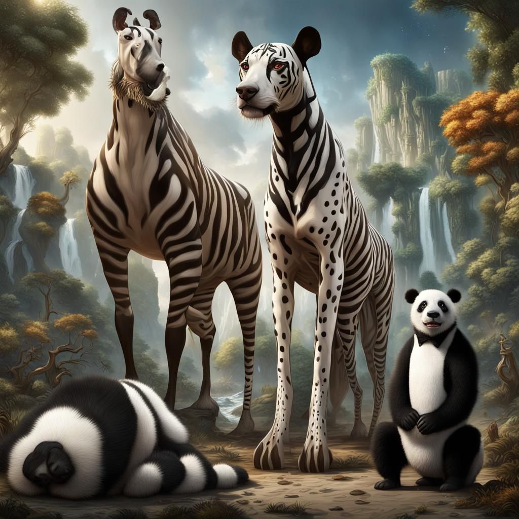 Well, at least, the panda is rather cute and the feline to his right is really cool, even if it's not exactly the white ...