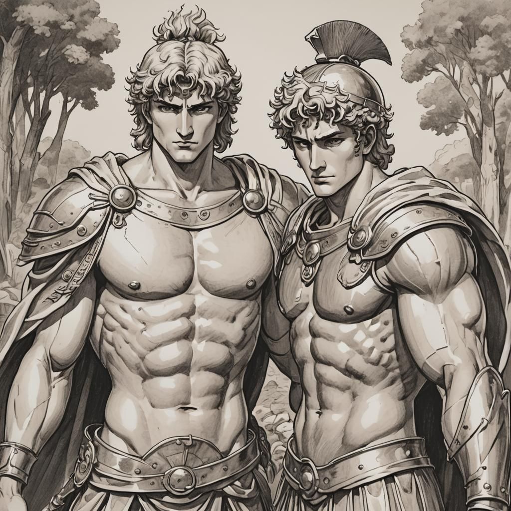 Achilles and Patroclus in Bara Manga Style
