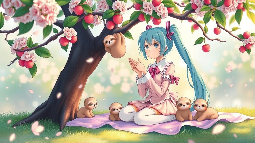 Pastel Idol Sings to Sloths under Blooming Apple Tree