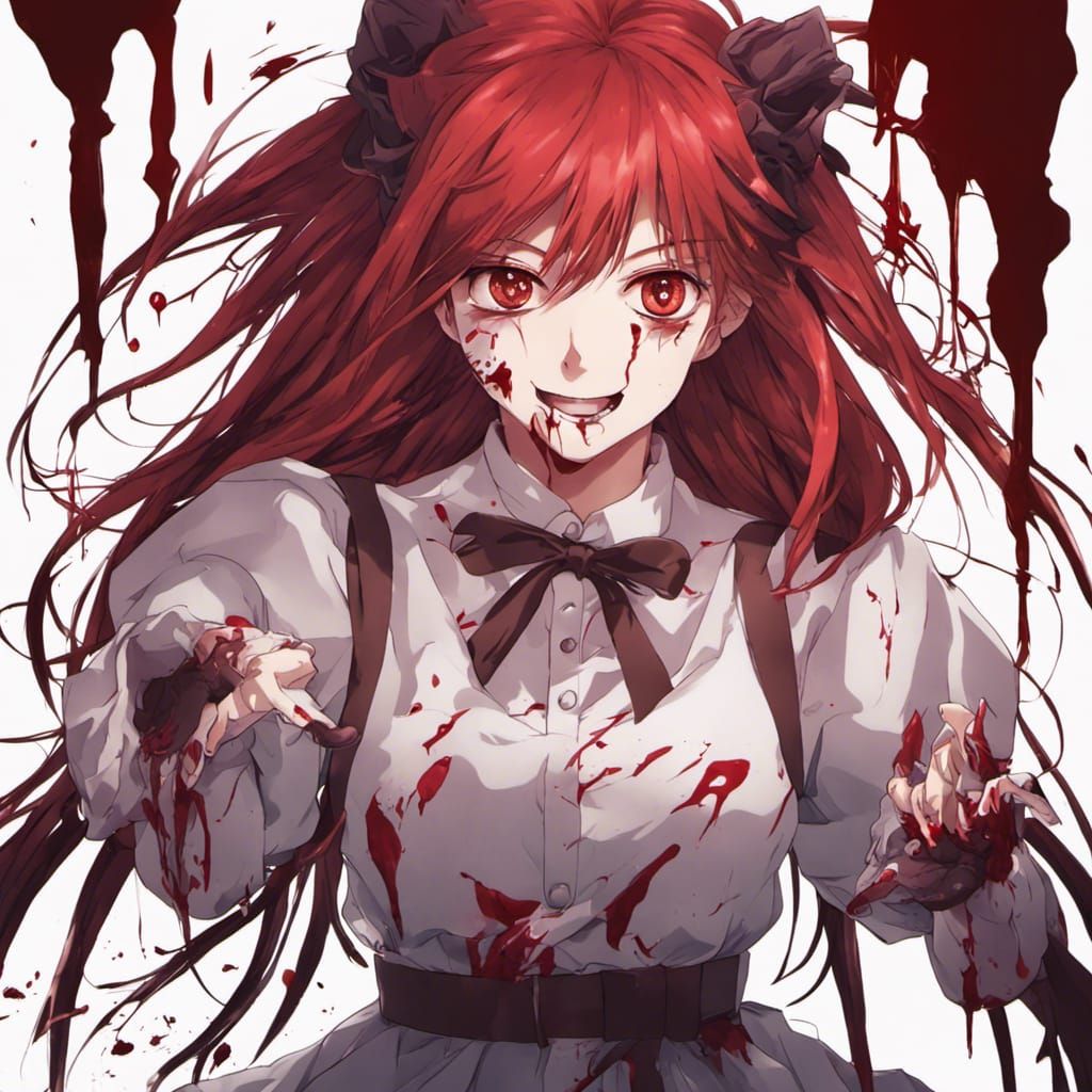 Menacing Red-Haired Girl with Claws in Anime Style
