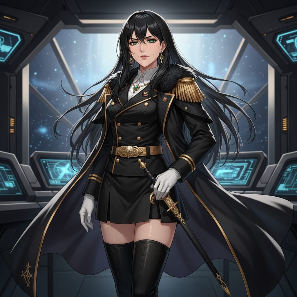 Anime Female Admiral with Sword and Green Eyes