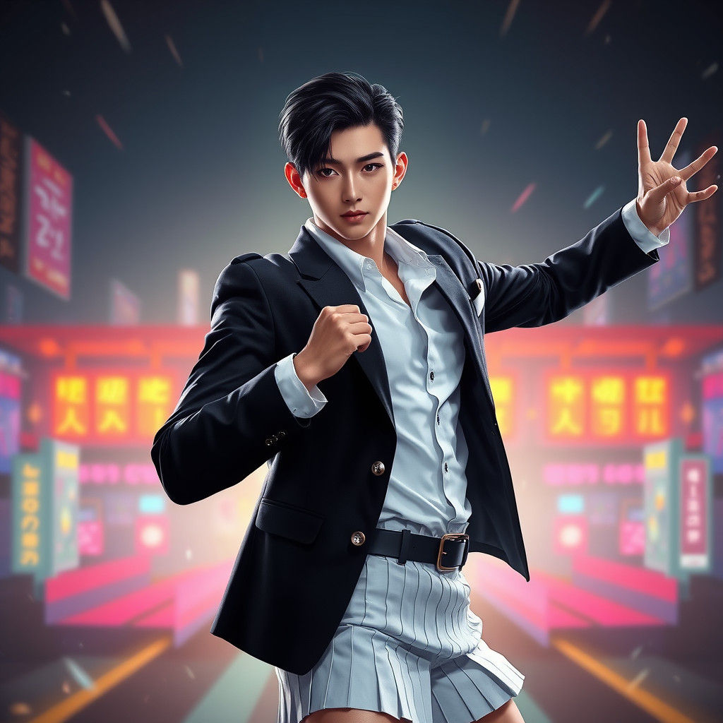 K-Pop Idol in Black and White Suit, Fantasy Art